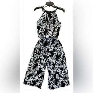 London Times Black and White Floral Jumpsuit